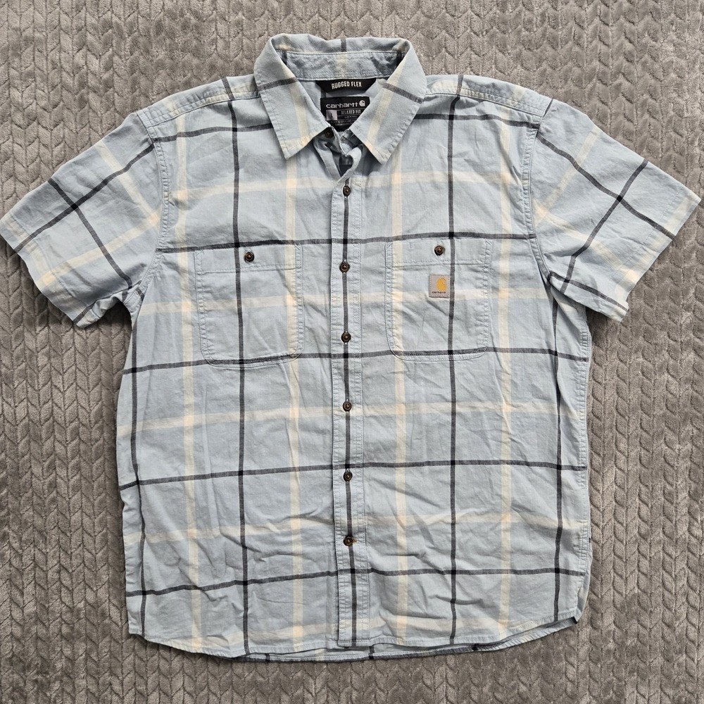 Carhartt Shirt Mens Large Blue Relaxed Fit Rugged Flex Work Outdoors Western